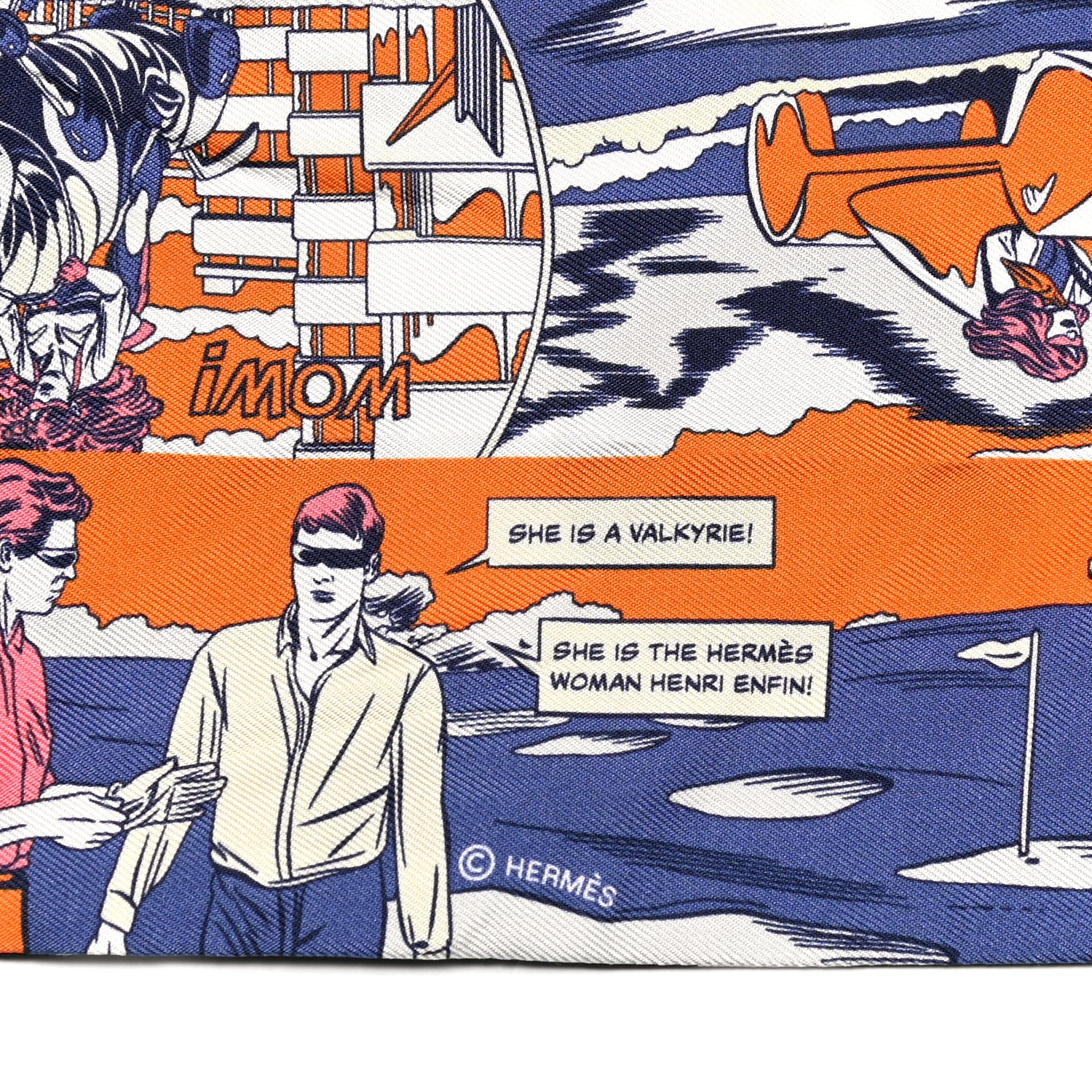 Hermes Silk Wow Twill Up Bleu Corail Orange 3 of 4