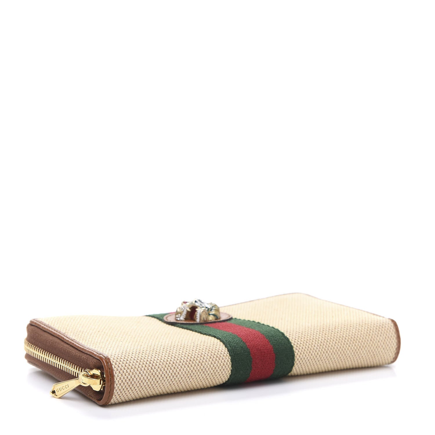 Gucci Vintage Canvas Calfskin Rajah Zip Around Wallet Sand Light Cuir 4 of 8