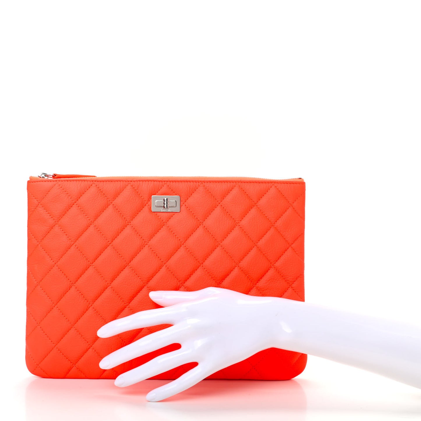 Goatskin Quilted Large Reissue Cosmetic Case Orange