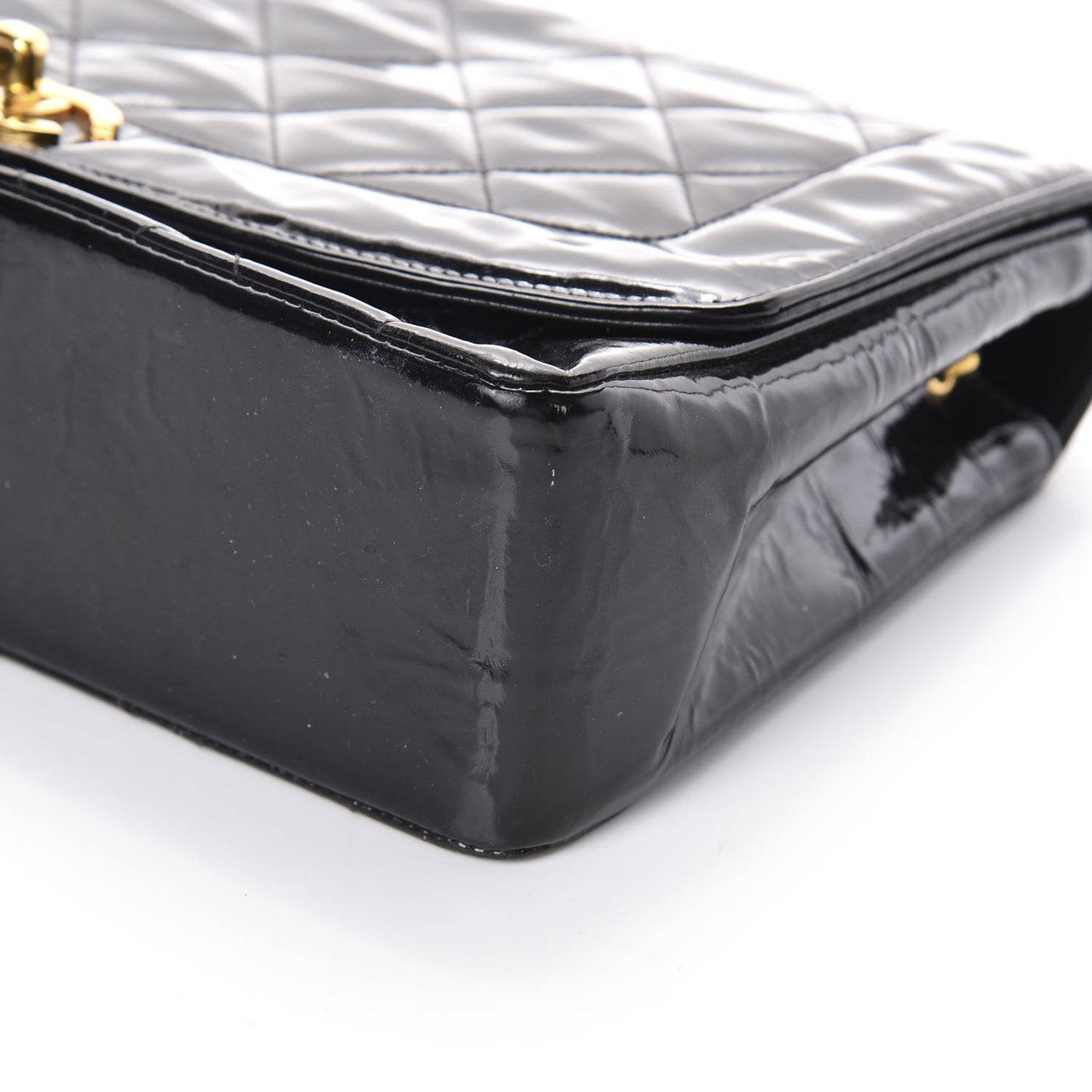 Patent Quilted Medium Single Flap Bag Black