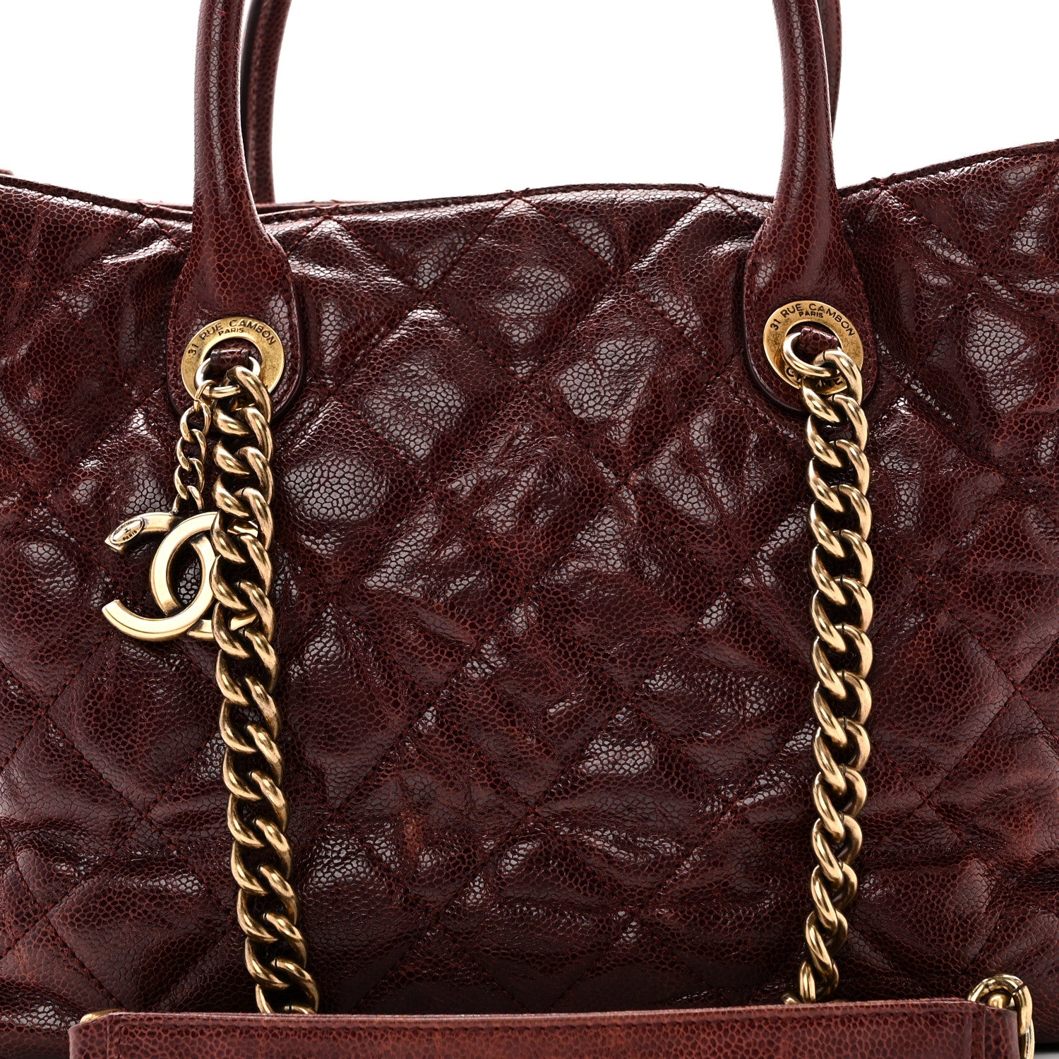 Chanel Glazed Caviar Quilted Small Shiva Tote Burgundy 8 of 10