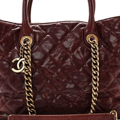 Chanel Glazed Caviar Quilted Small Shiva Tote Burgundy 8 of 10