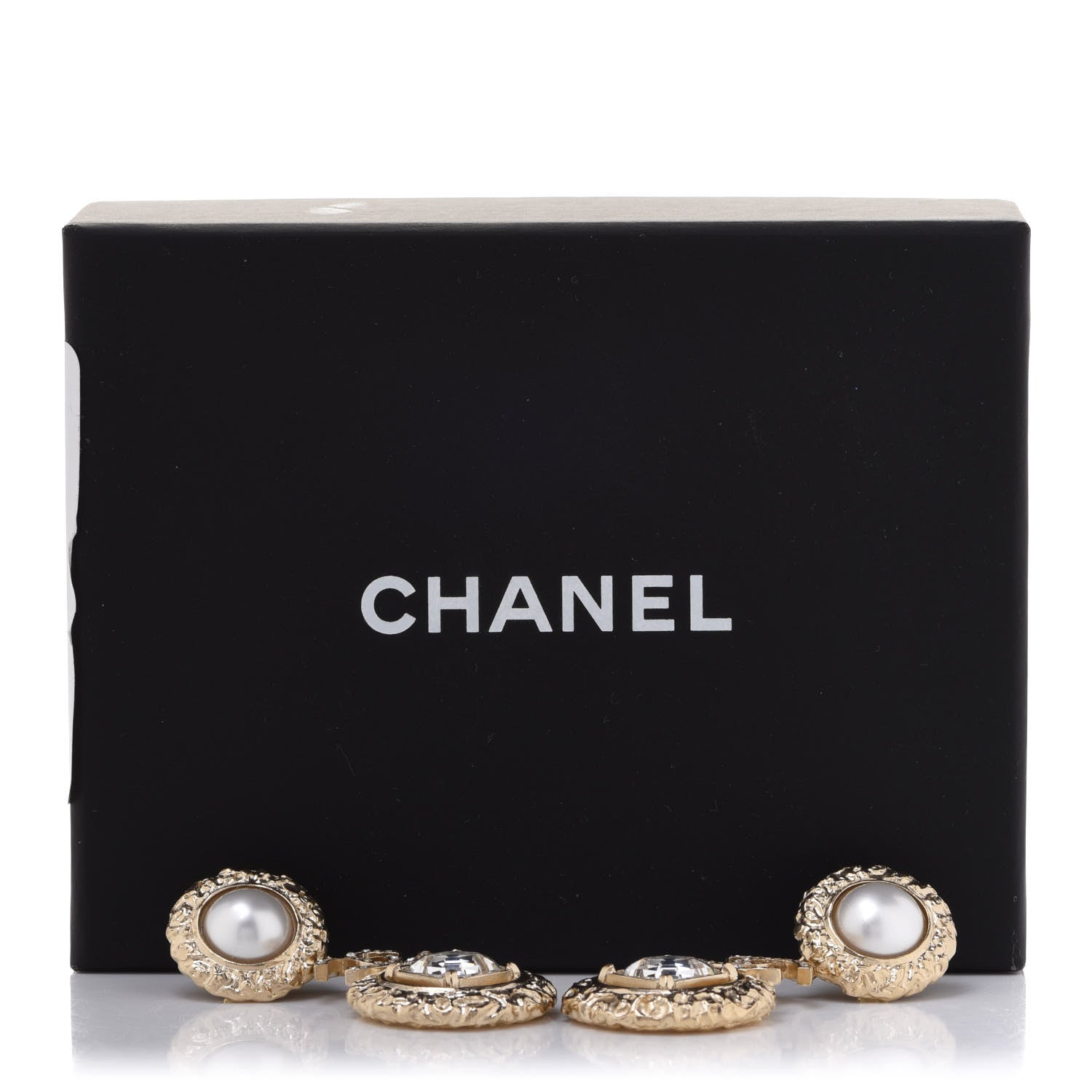 Chanel Crystal Pearl CC Drop Earrings Gold Pearly White 5 of 5