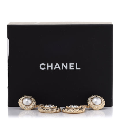 Chanel Crystal Pearl CC Drop Earrings Gold Pearly White 5 of 5