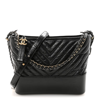 Chanel Aged Calfskin Chevron Quilted Medium Gabrielle Hobo Black 1 of 10
