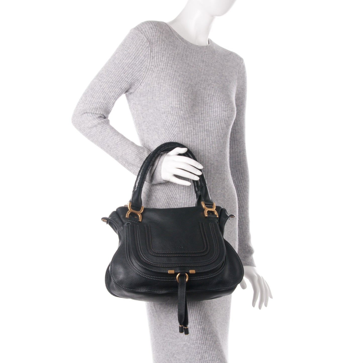 Calfskin Medium Marcie Satchel Black