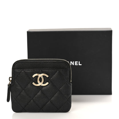 Chanel Caviar Metal Quilted Striated Zip Card Holder Wallet Black 10 of 10