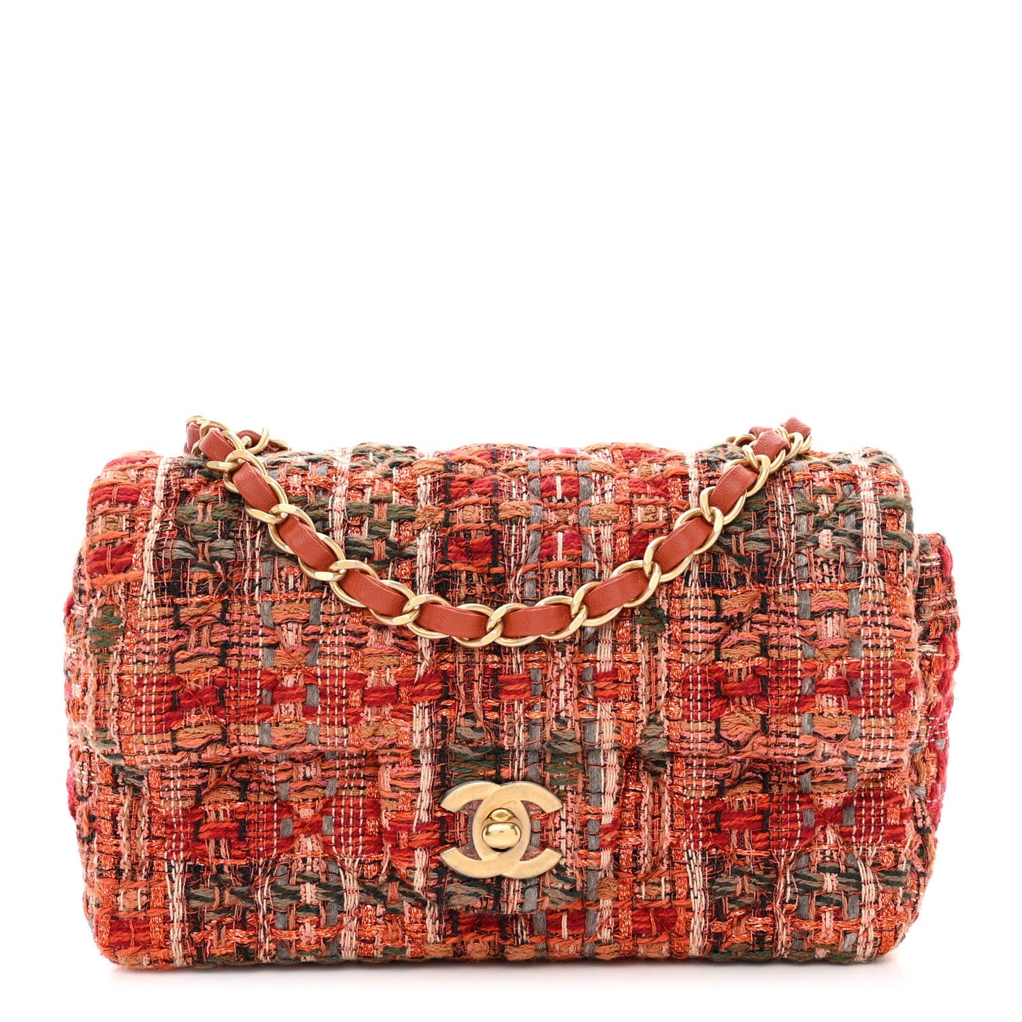 Tweed Quilted Mini Rectangular Flap Orange Multicolor