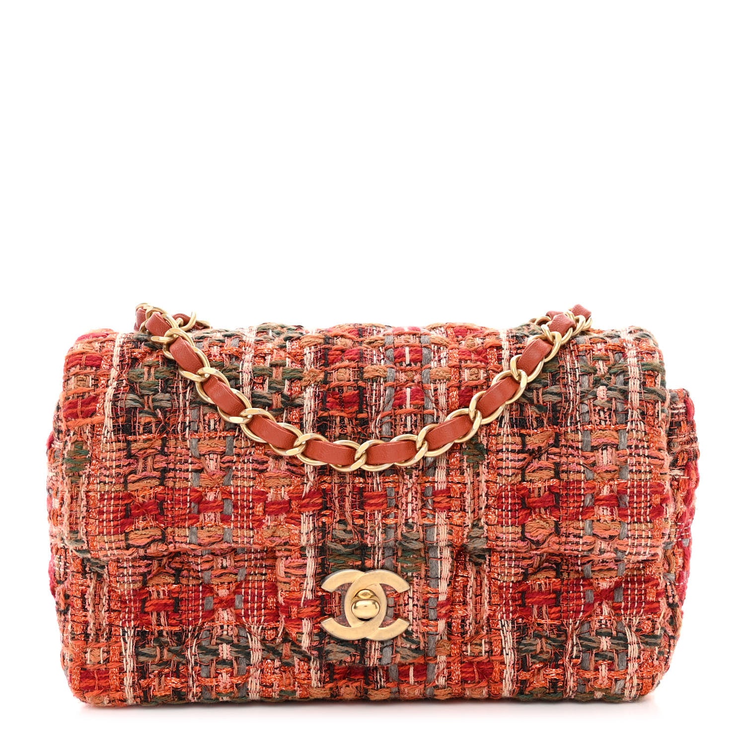 Chanel Tweed Quilted Mini Rectangular Flap Orange Multicolor 1 of 11