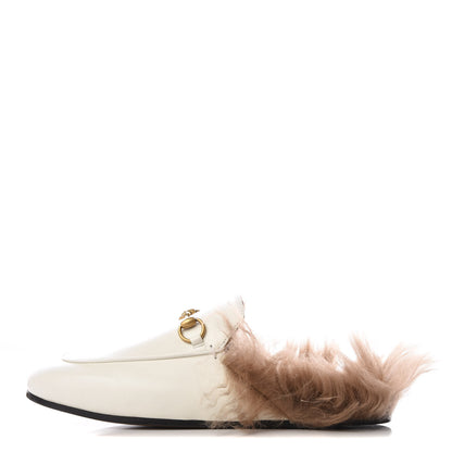 Gucci Malaga Kid Fur Womens Princetown Slippers 37.5 Dusty White Naturale 1 of 8