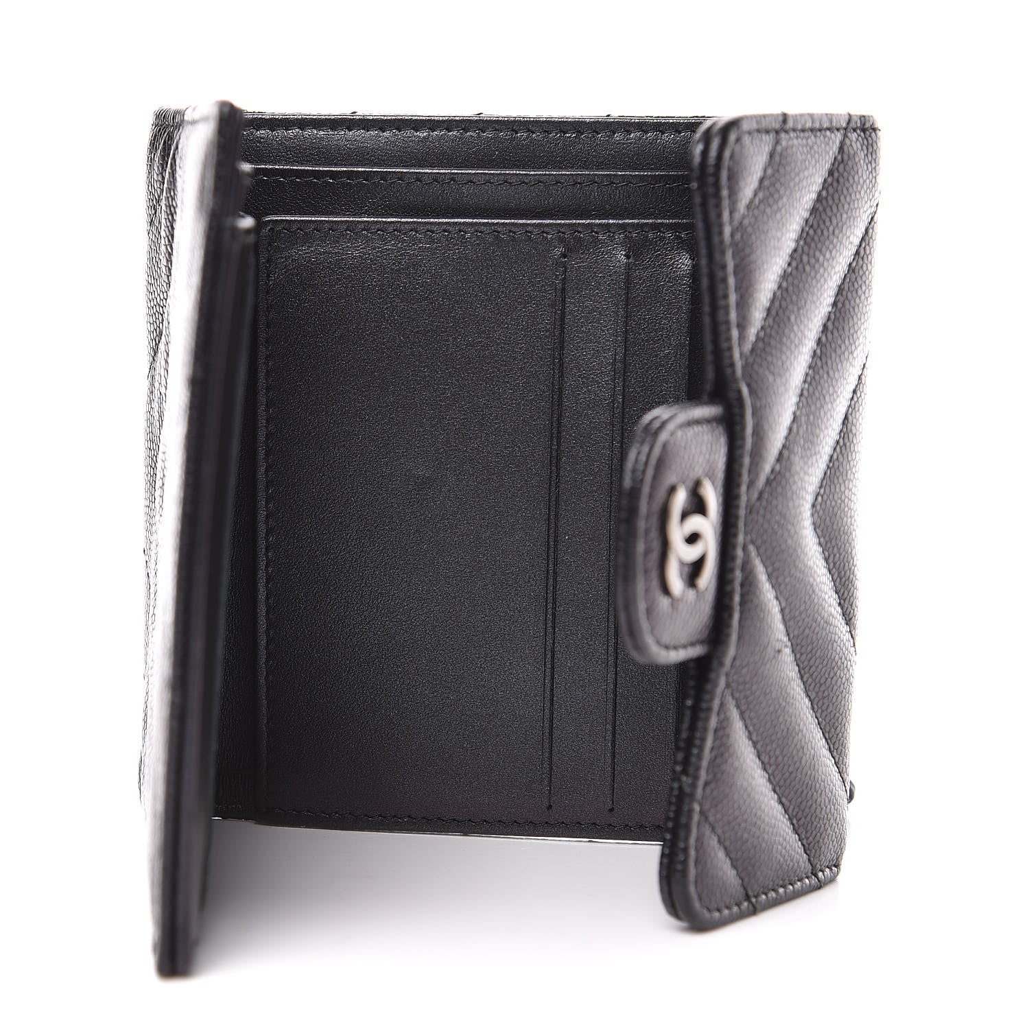 Chanel Iridescent Caviar Chevron Quilted Compact Flap Wallet Black 5 of 10