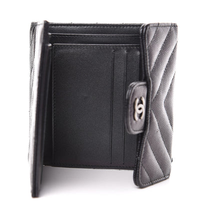 Chanel Iridescent Caviar Chevron Quilted Compact Flap Wallet Black 5 of 10
