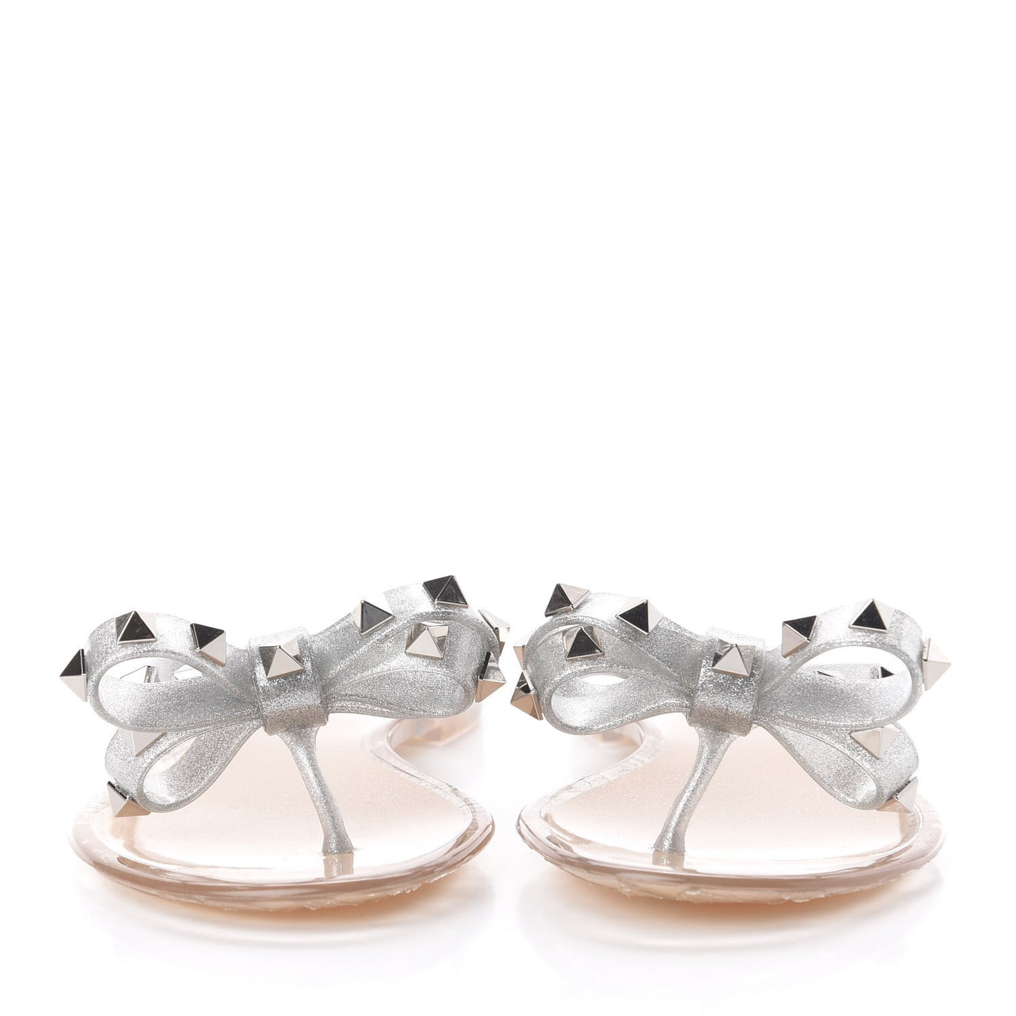 PVC Jelly Rockstud Bow Thong Sandals 35 Silver