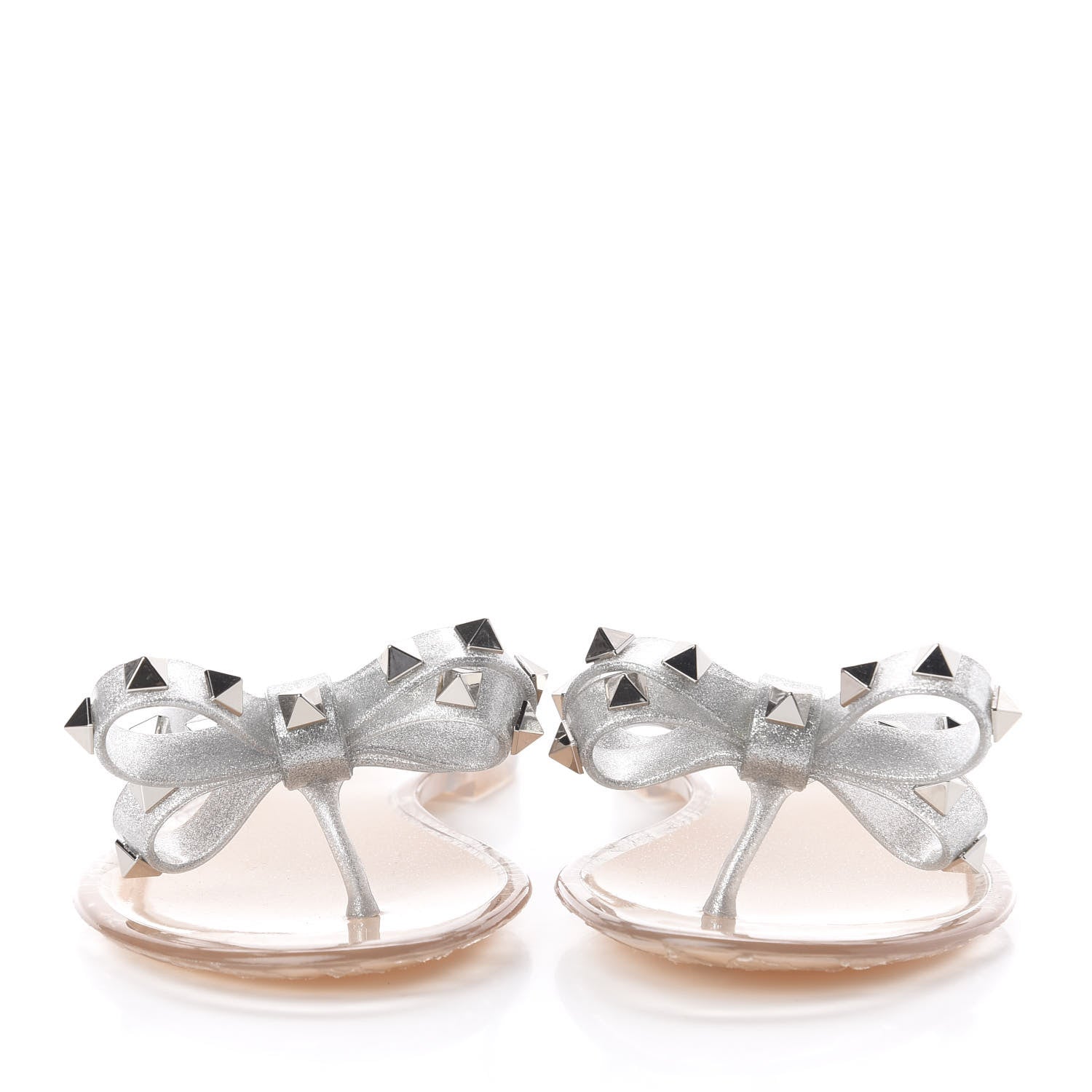 Valentino Garavani PVC Jelly Rockstud Bow Thong Sandals 35 Silver 3 of 12