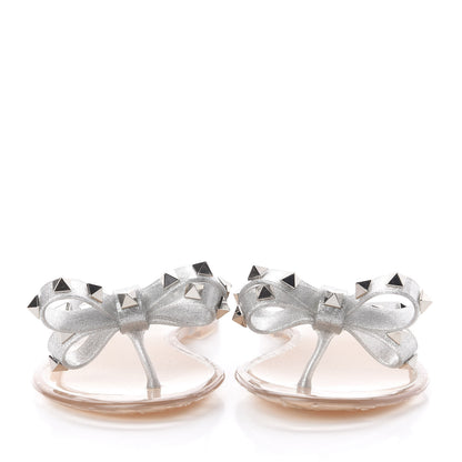 Valentino Garavani PVC Jelly Rockstud Bow Thong Sandals 35 Silver 3 of 12