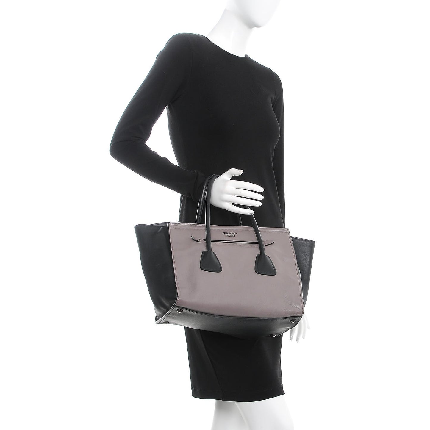 Glace Calf Bi-Color Tote Pomice Black