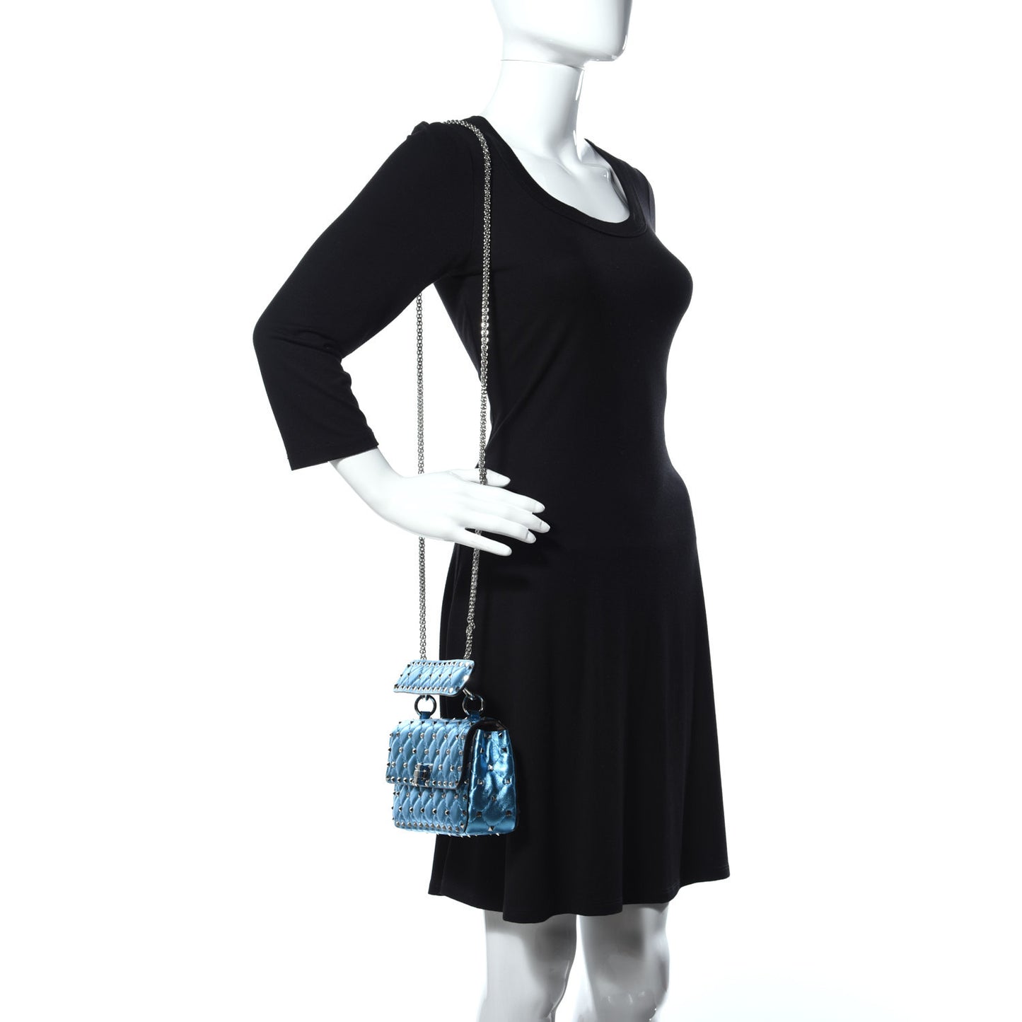 Metallic Nappa Small Rockstud Spike Shoulder Bag Cerulean