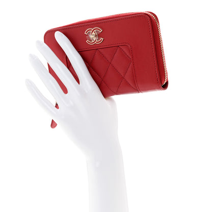 Chanel Sheepskin Quilted Medium Mademoiselle Vintage Zip Around Wallet Red 2 of 8