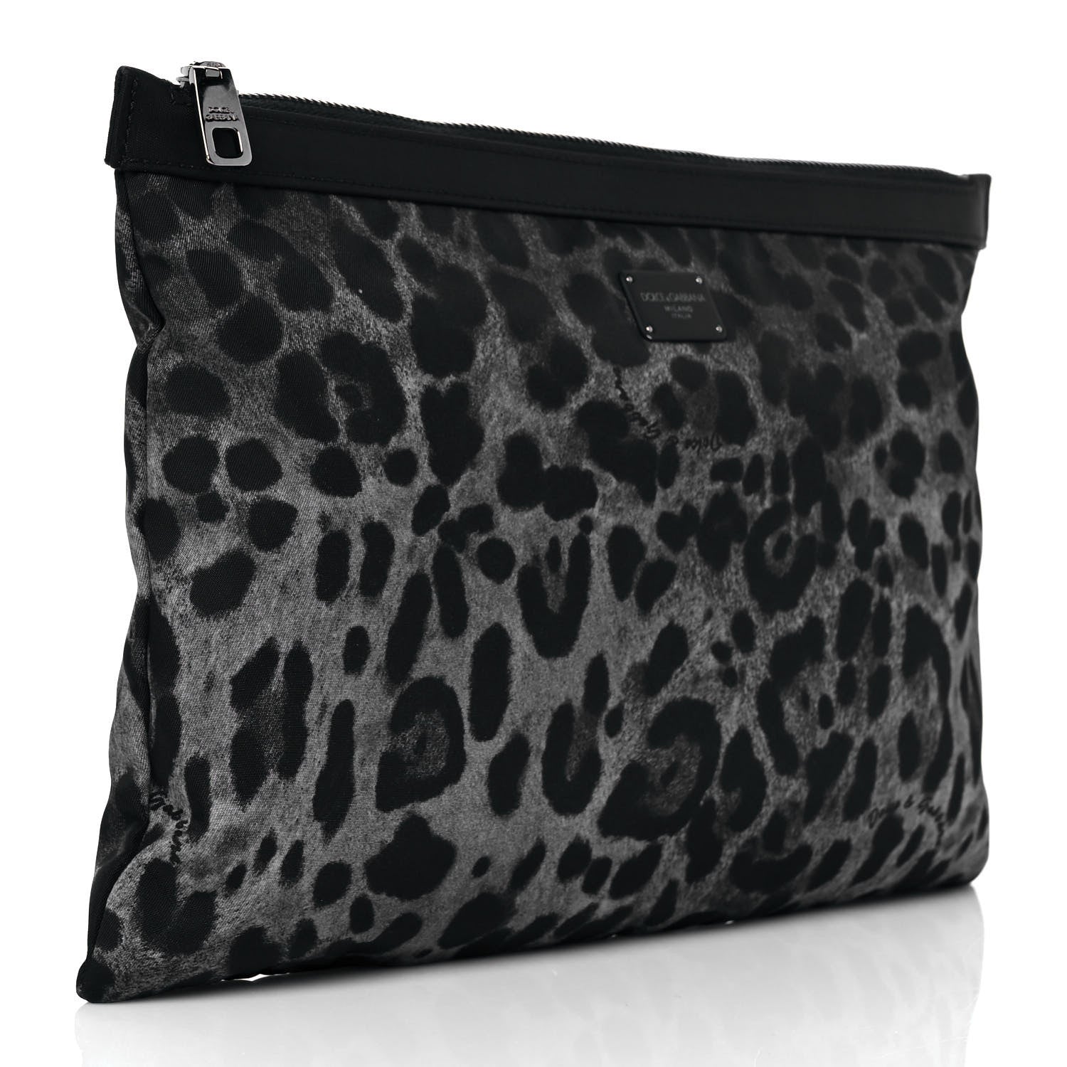 Dolce & Gabbana Leopard Print Family Patch Zip Clutch Bag Black 3 of 9