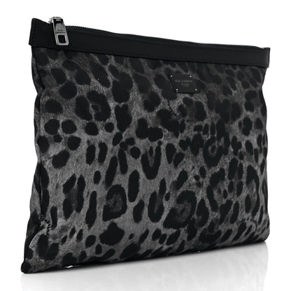 Dolce & Gabbana Leopard Print Family Patch Zip Clutch Bag Black 3 of 9