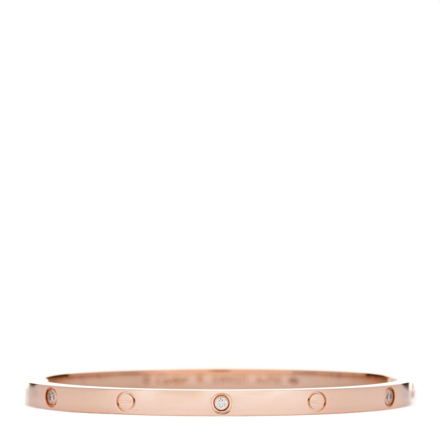 18K Pink Gold 6 Diamond Small LOVE Bracelet 16