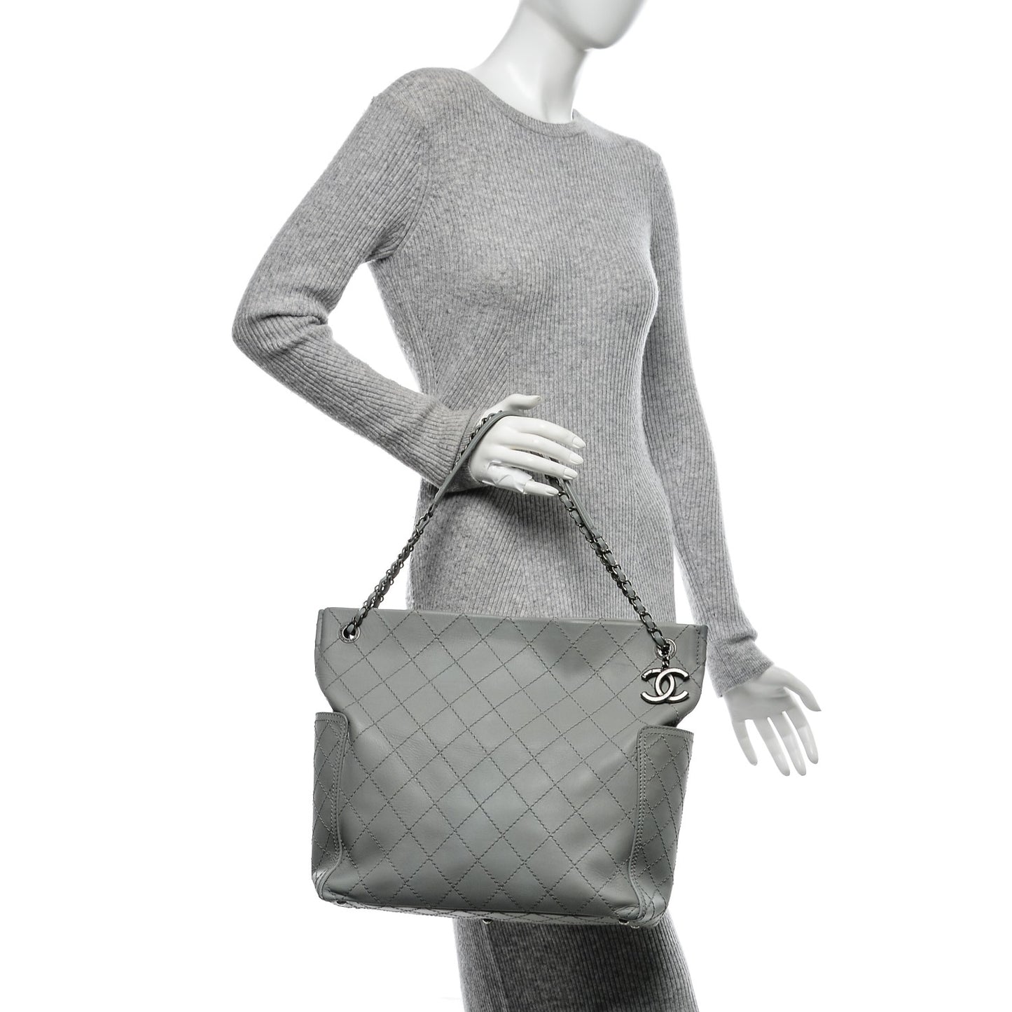 Calfskin Stitched CC Pocket Hobo Grey