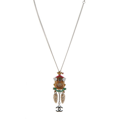 Chanel Enamel Paris Salzburg Cuckoo Clock CC Charm Necklace Silver 1 of 5
