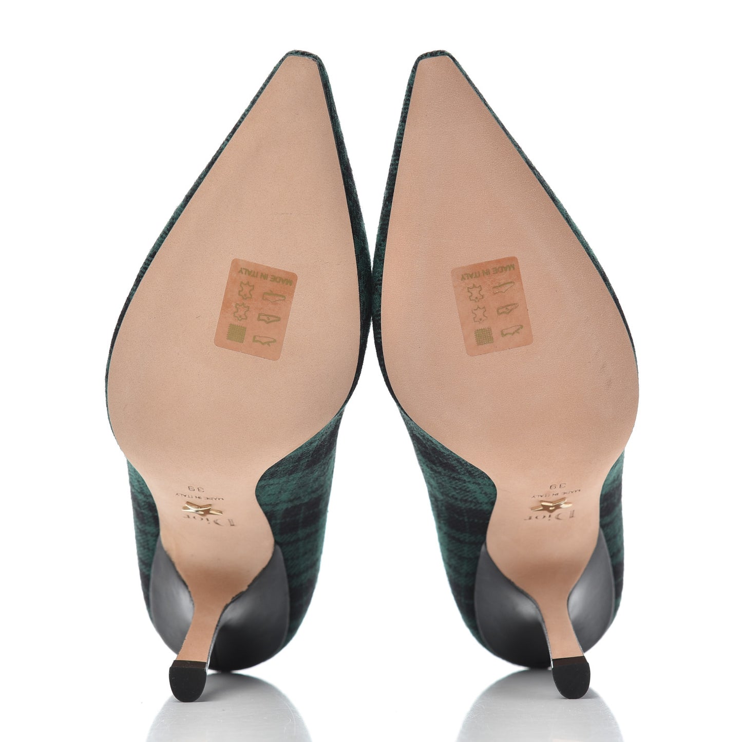 Canvas Ribbon Tartan Print Embroidered J'Adior 100mm Pumps 39 Black Green