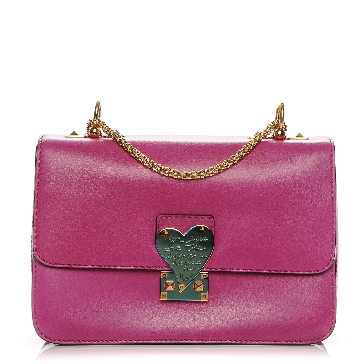 Valentino Garavani Shiny Nappa L'Amour Rockstud Shoulder Bag Fuxia 1 of 8