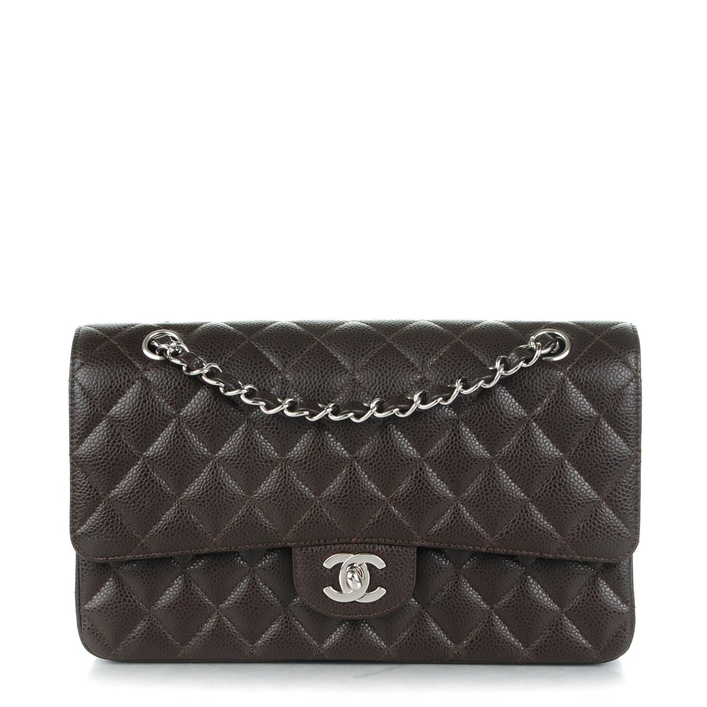 Caviar Quilted Medium Double Flap Brown