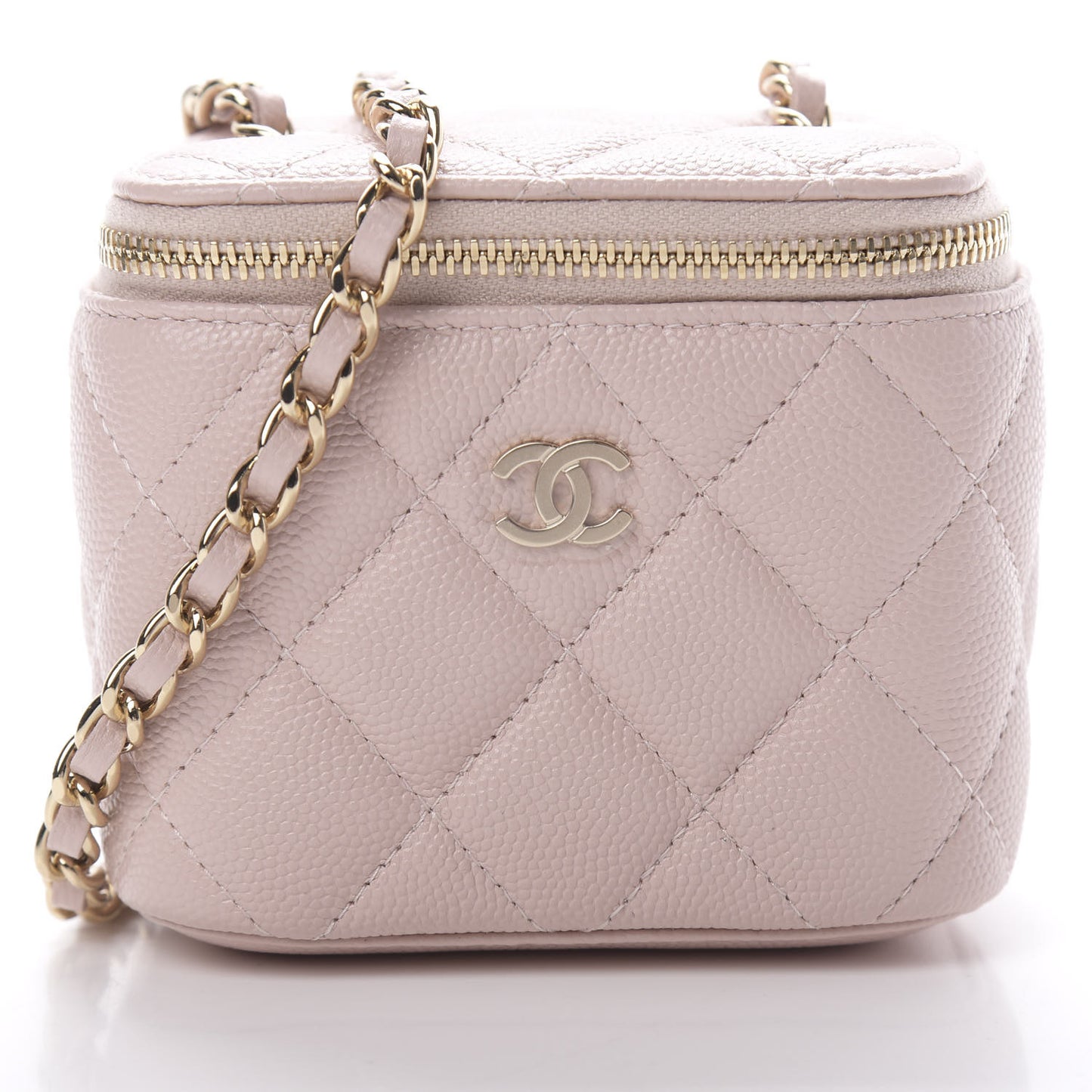 Caviar Quilted Mini Vanity Case With Chain Light Pink