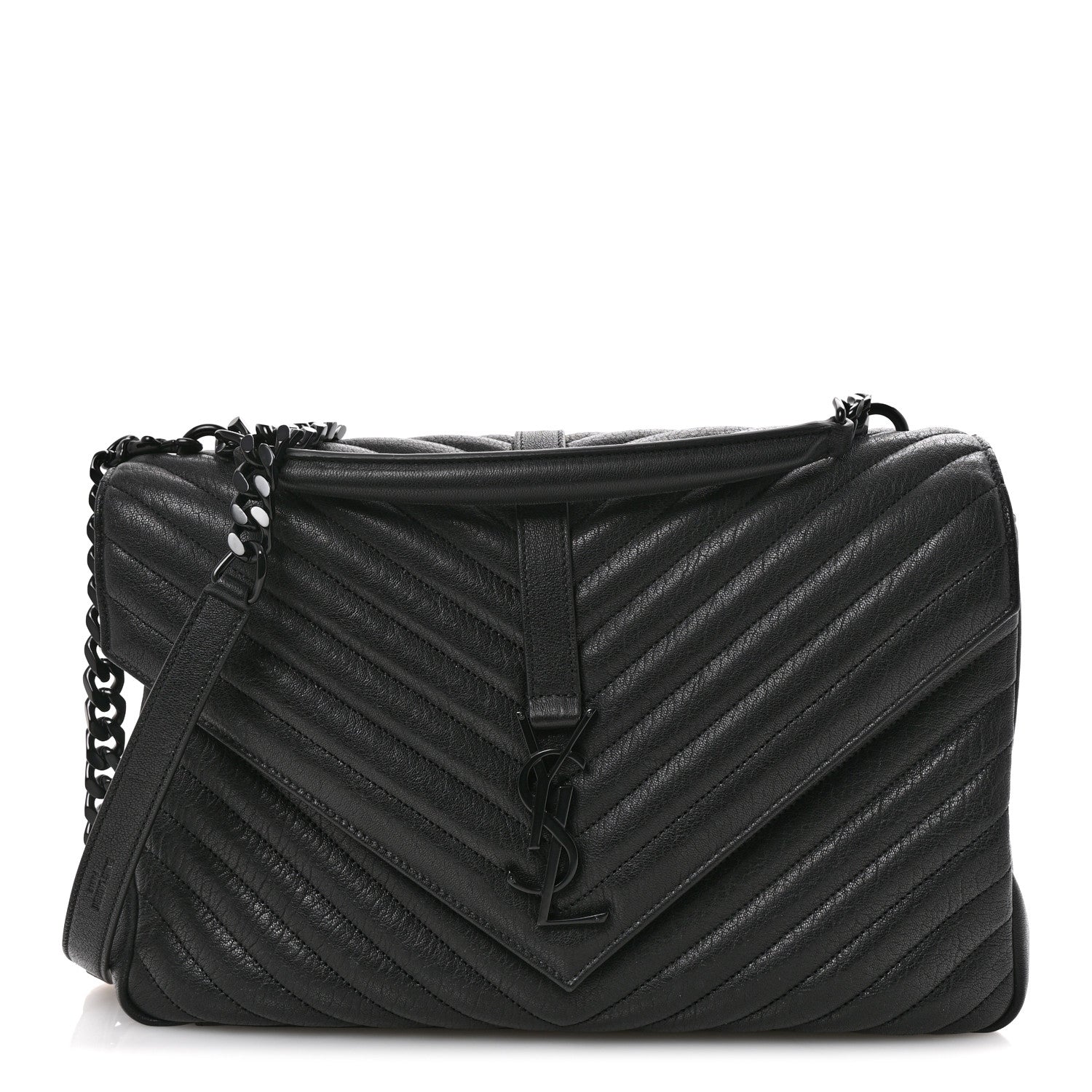 Saint Laurent Sheepskin Matelasse Chevron Monogram Monochrome Large College Satchel Black 2 of 21