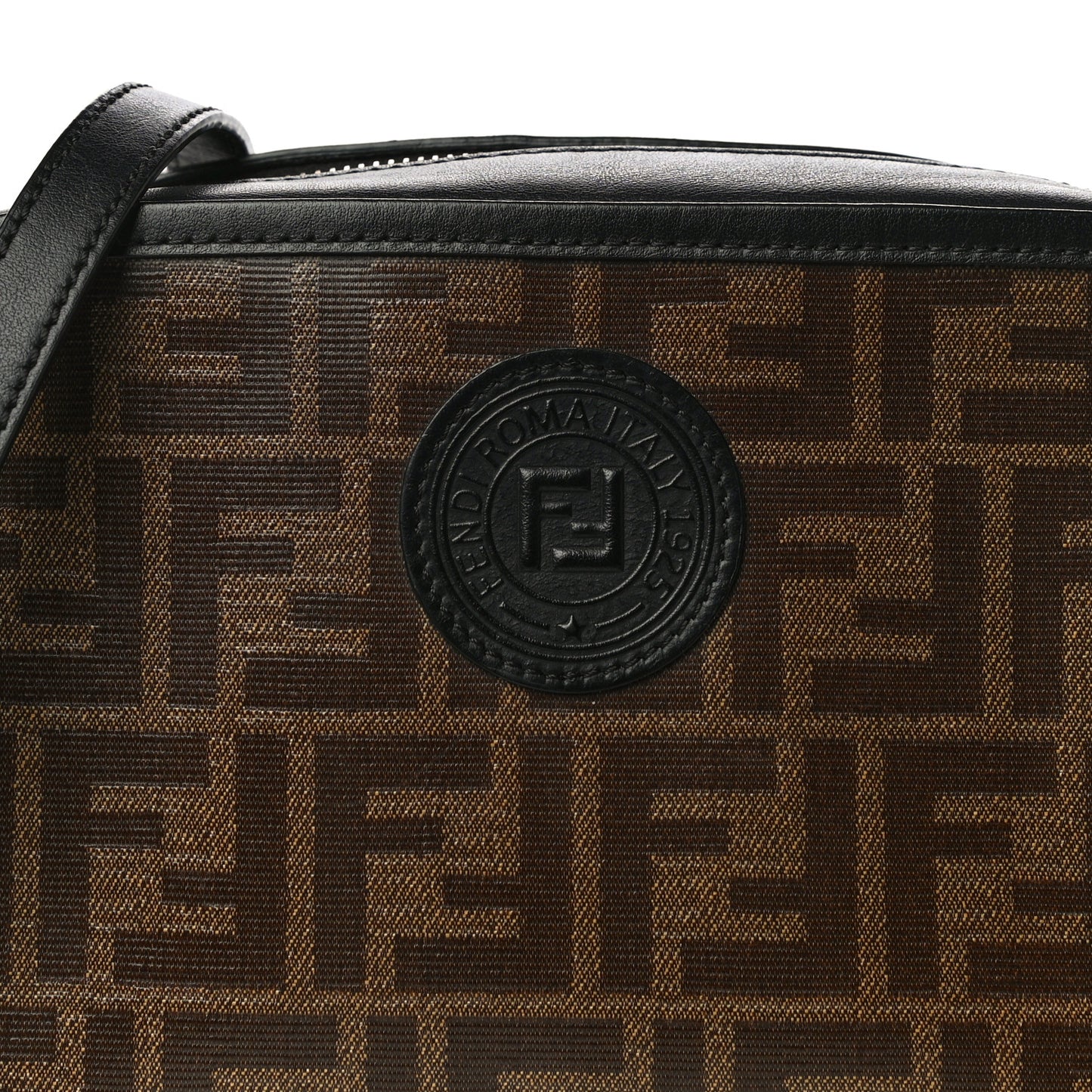Glazed Fabric Vitello Century FF 1974 Stamp Patch Camera Case Mogano Panna Black