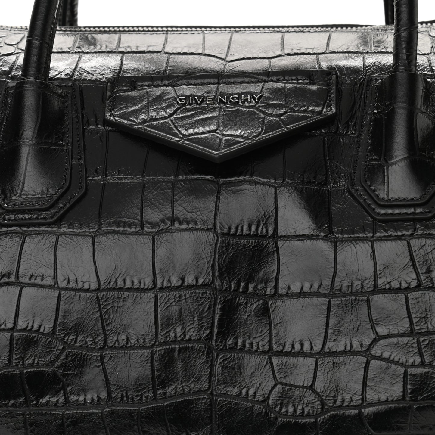 Calfskin Crocodile Embossed Medium Soft Antigona Black