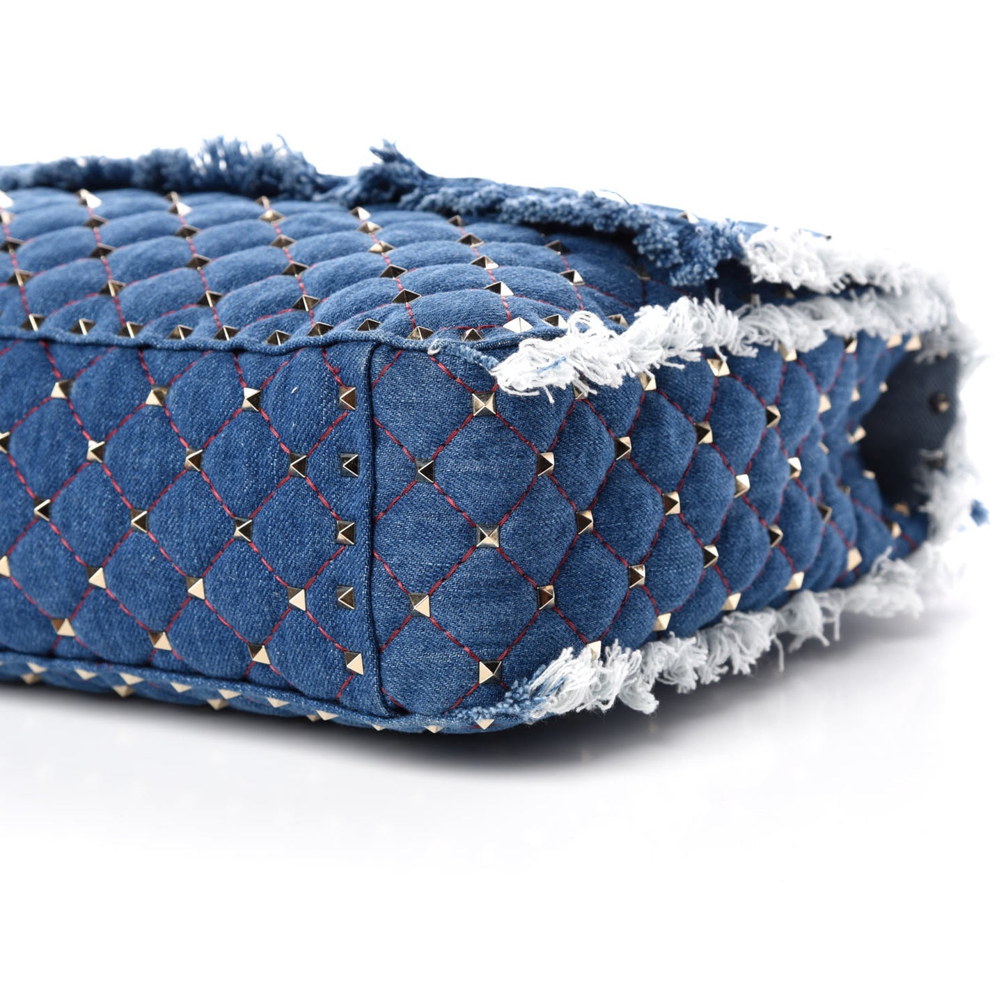 Denim Fringe Maxi Rockstud Spike Shoulder Bag Blue