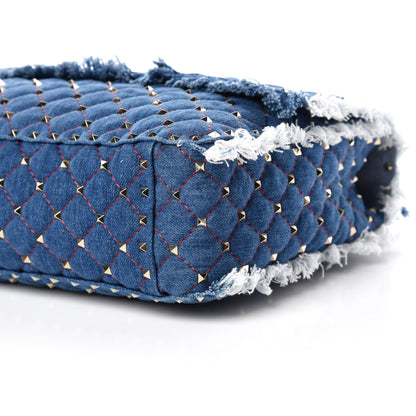 Valentino Garavani Denim Fringe Maxi Rockstud Spike Shoulder Bag Blue 6 of 11