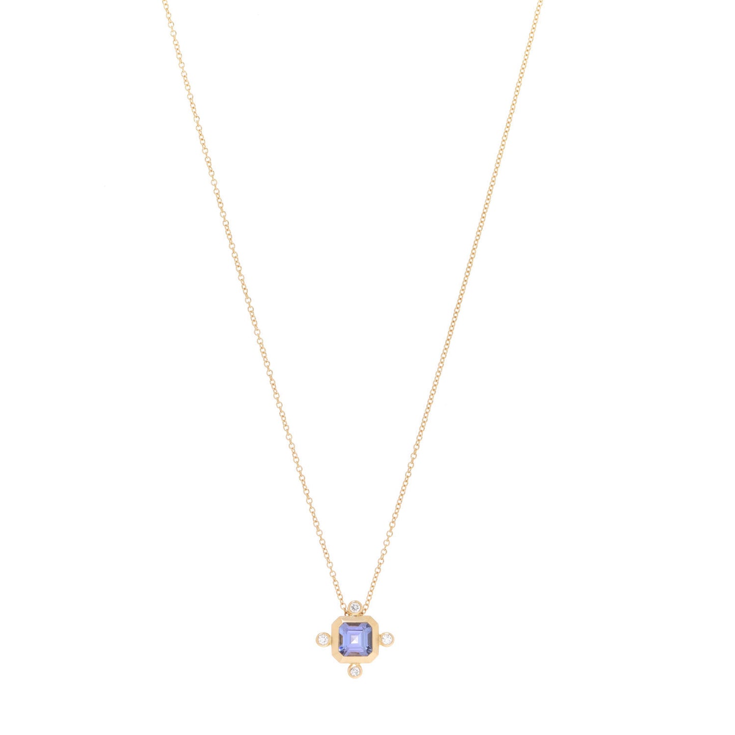 18K Yellow Gold Diamond Tanzanite Novella Pendant Necklace