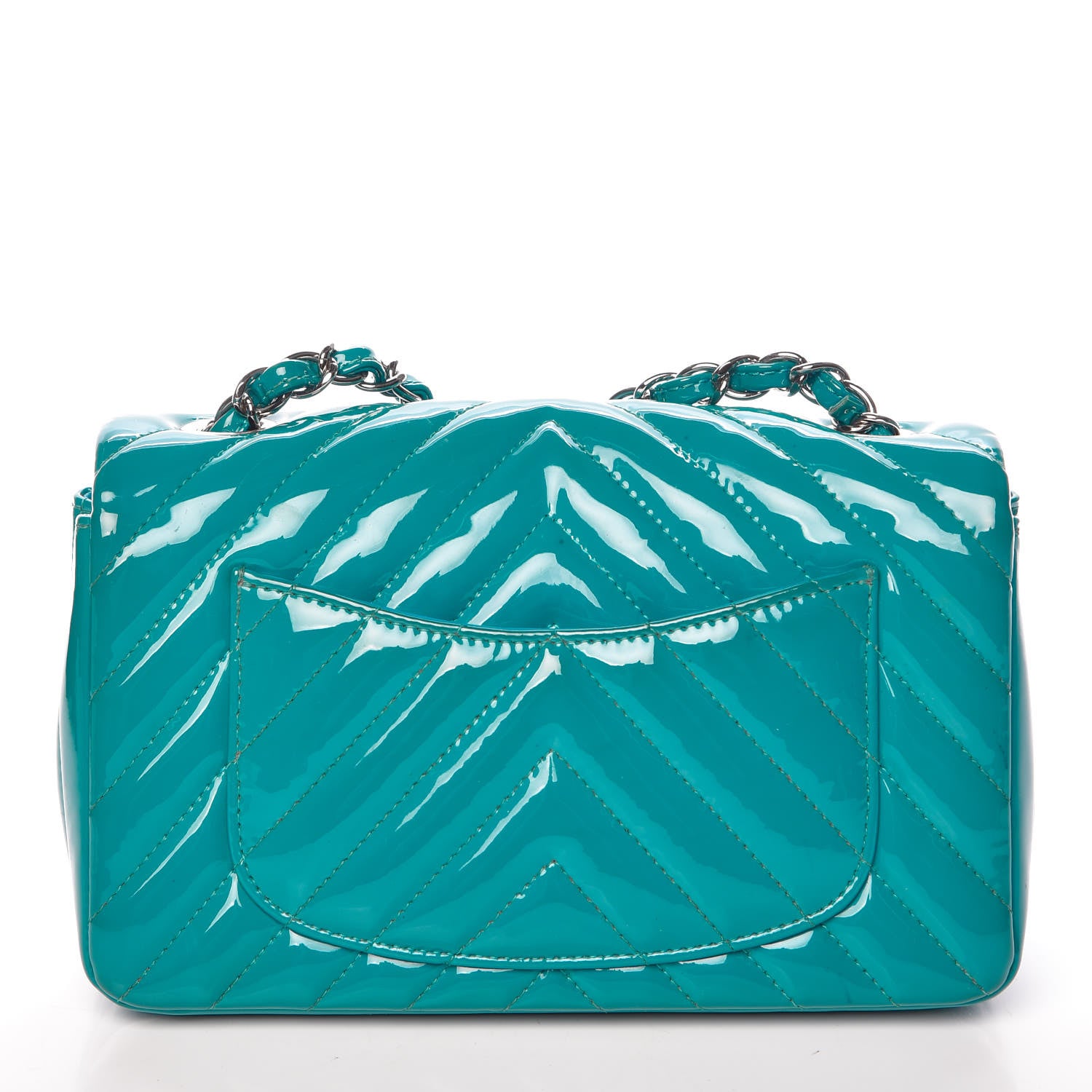 Chanel Patent Calfskin Chevron Quilted Mini Rectangular Flap Blue 10 of 14