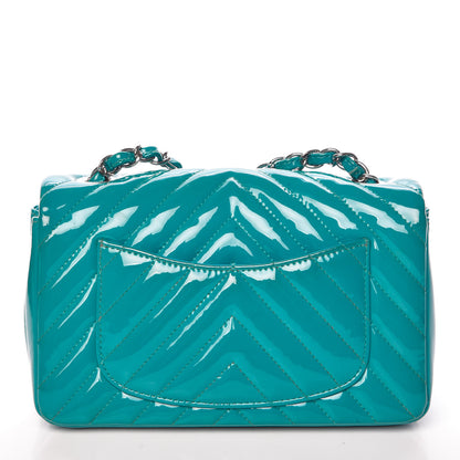 Chanel Patent Calfskin Chevron Quilted Mini Rectangular Flap Blue 10 of 14