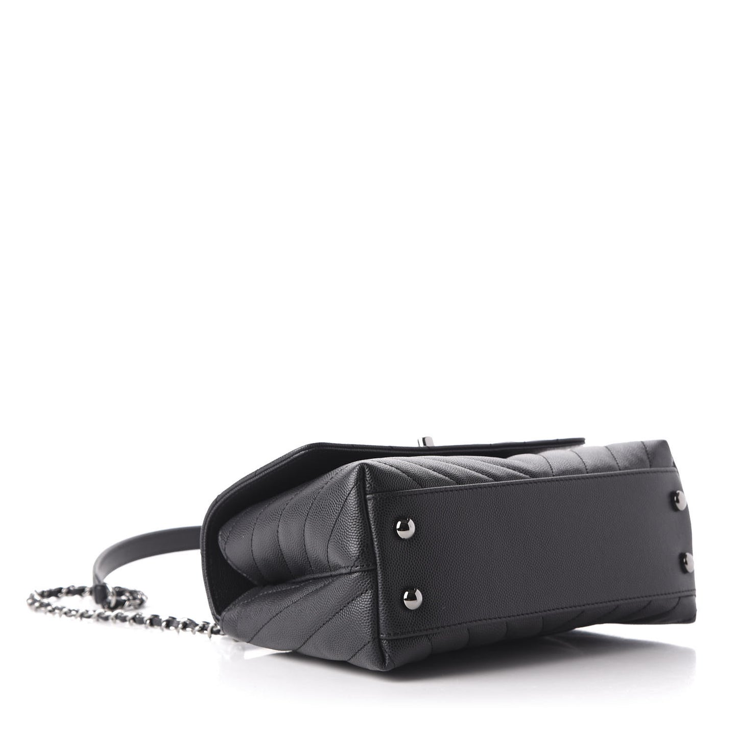 Caviar Chevron Quilted Mini Coco Handle Flap Dark Grey