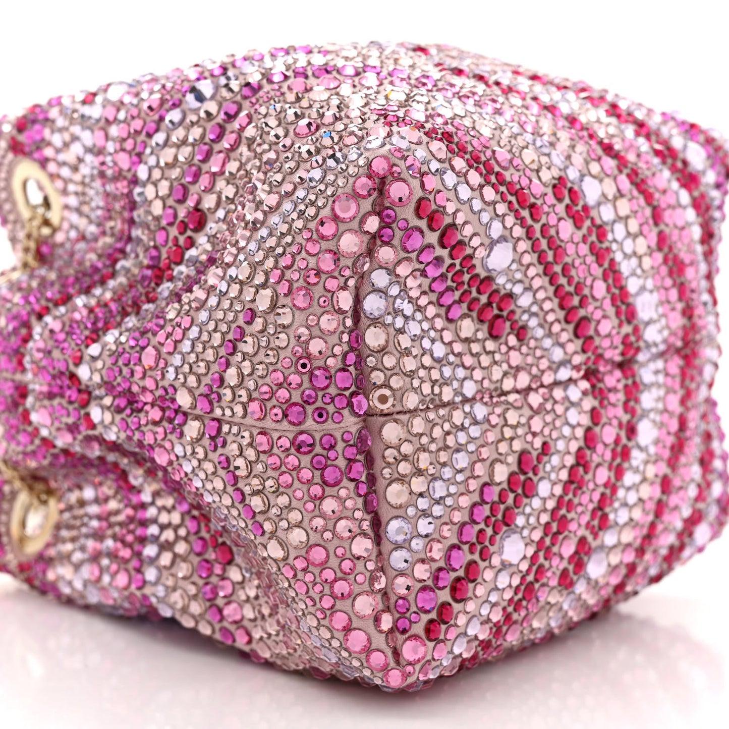 Satin Wave Degrade Hotfix Crystal Embellished Bon Bon Bucket Bag Pink Mix