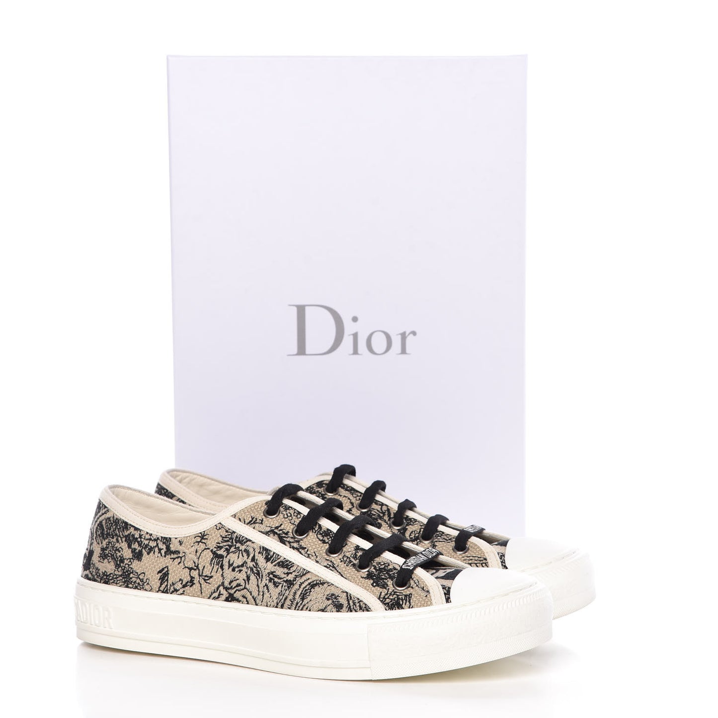 Canvas Toile De Jouy Embroidered Womens Walk'N'Dior Low Top Sneakers 39 Black