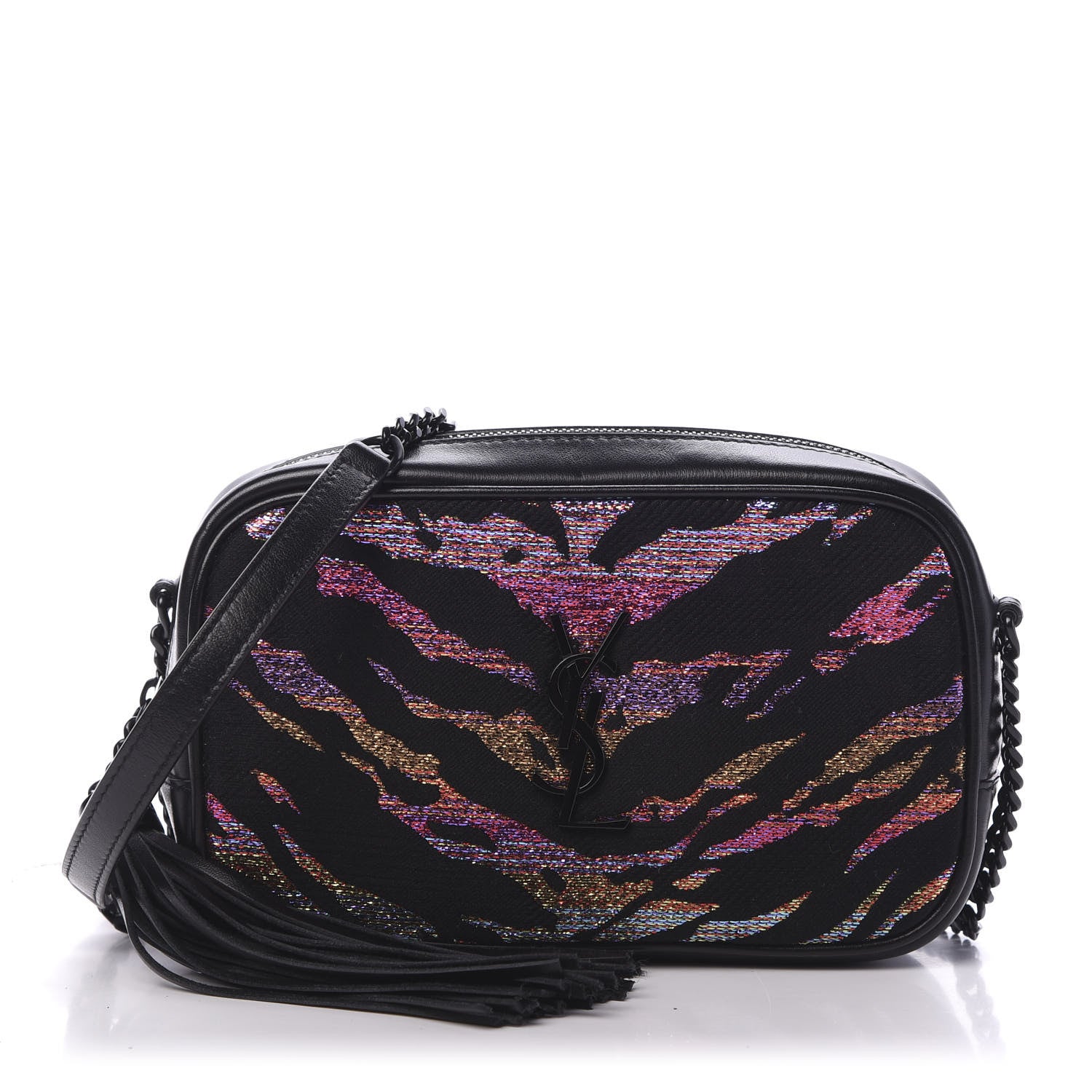 Saint Laurent Calfskin Tiger Burnout Monogram Lou Camera Bag Black 1 of 9