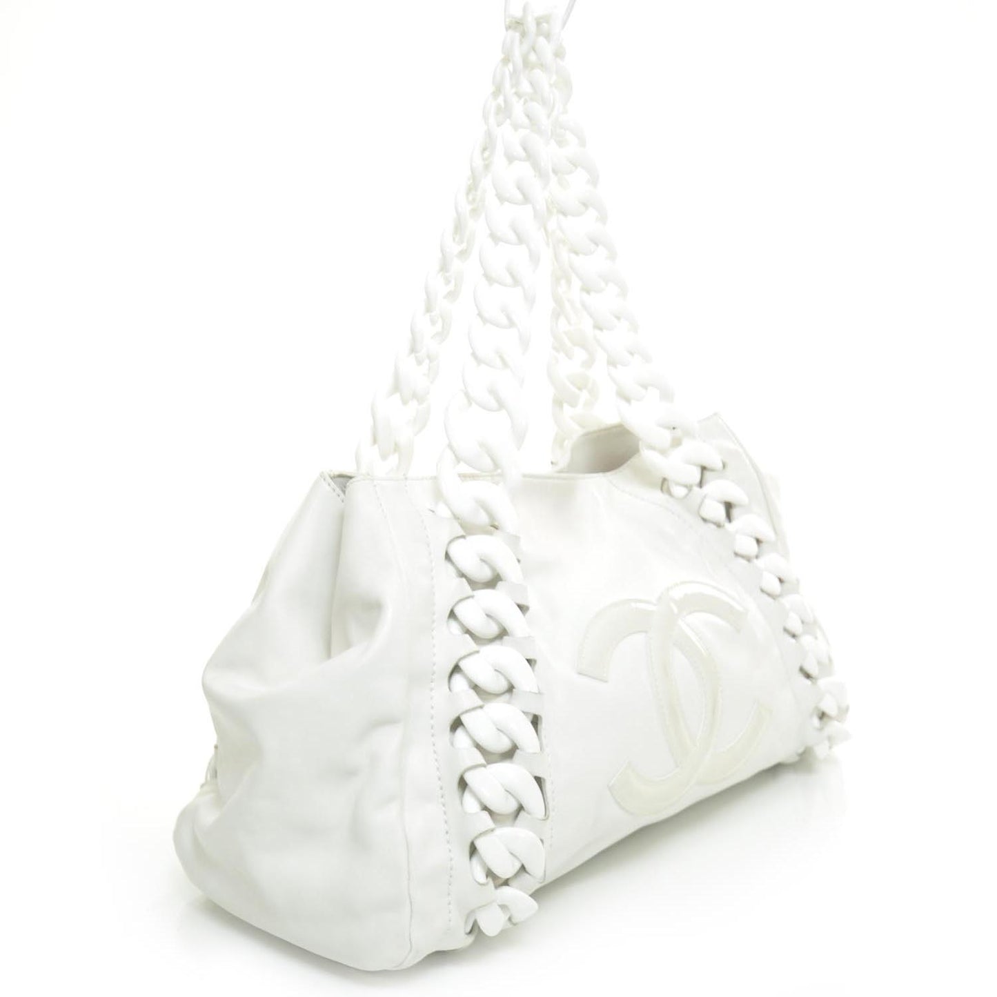 Leather Modern Chain Tote White