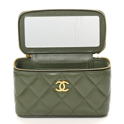 Chanel Shiny Crumpled Calfskin Quilted Pick Me Up Vanity Case Khaki 7 of 11