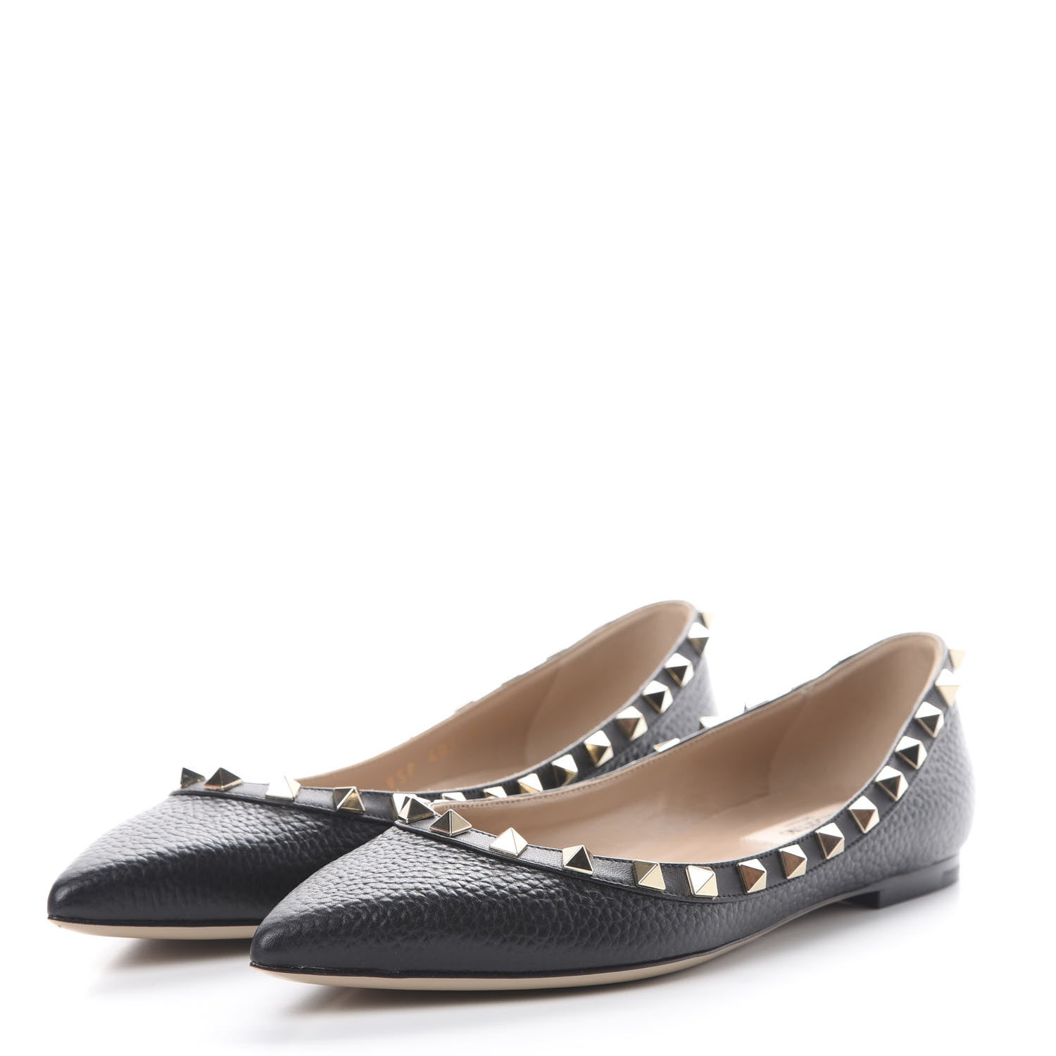 Valentino Garavani Pebbled Calfskin Rockstud Ballerina Flats 36.5 Black 3 of 12