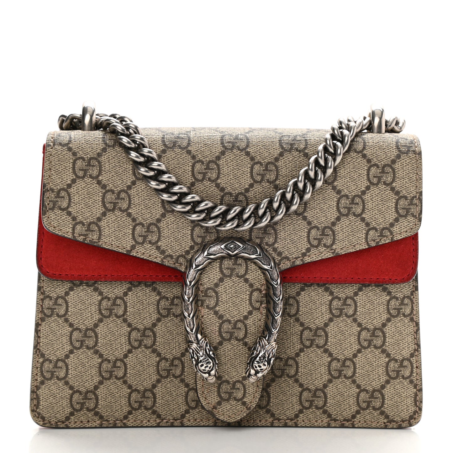 GG Supreme Monogram Suede Mini Dionysus Shoulder Bag Beige Ebony Vulcanic Red