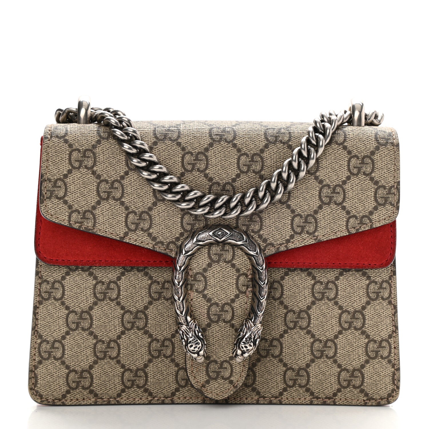 Gucci GG Supreme Monogram Suede Mini Dionysus Shoulder Bag Beige Ebony Vulcanic Red 1 of 8