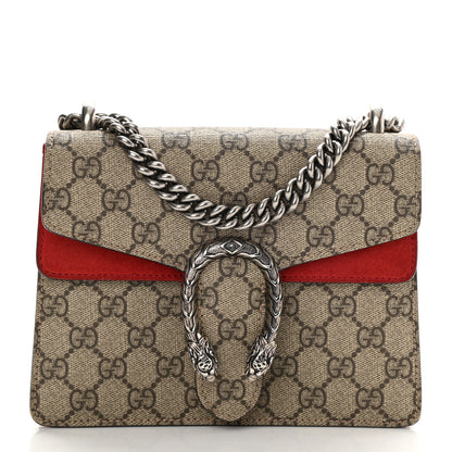 Gucci GG Supreme Monogram Suede Mini Dionysus Shoulder Bag Beige Ebony Vulcanic Red 1 of 8
