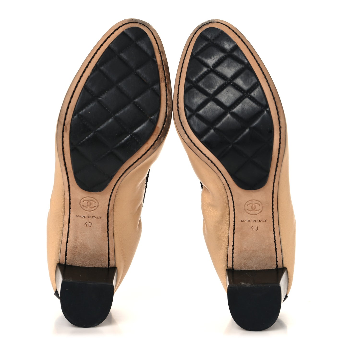 Lambskin Camellia CC Elastic Stretch Pumps 40 Beige Black